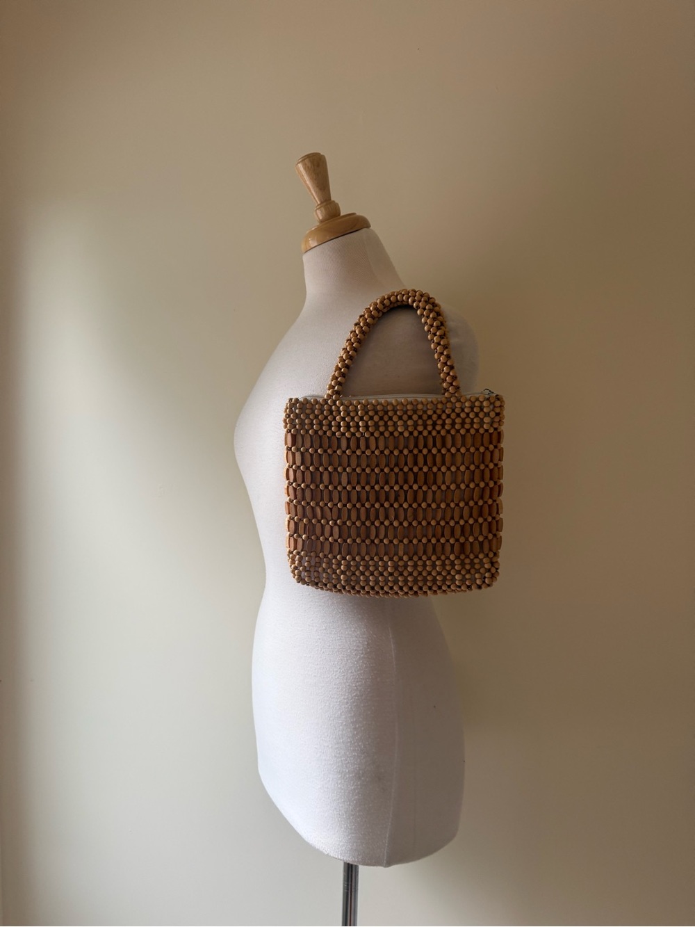Vintage Wooden Beaded Top Handle Bag Y2K Boho